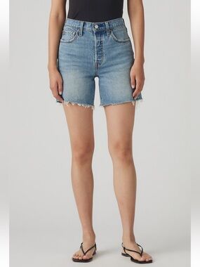 Levi's Light Blue High-Rise Raw-Hem Jean Shorts